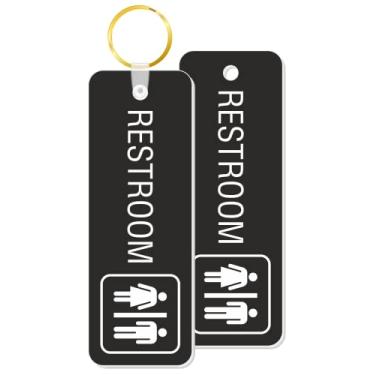 Imagem de SmartSign Chaveiro de banheiro unissex gravado nos dois lados ou etiqueta para porta de banheiro | Plástico preto de 4,4 cm x 12,7 cm, feito nos EUA