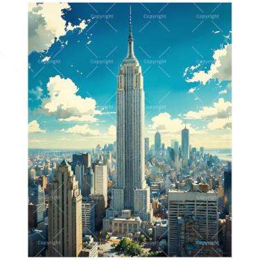 Imagem de Kit de pintura de paisagem urbana por números para adultos - DIY Empire State Building na cidade de Nova York, conjunto de tinta acrílica, adequado para iniciantes, arte para decoração de casa ou
