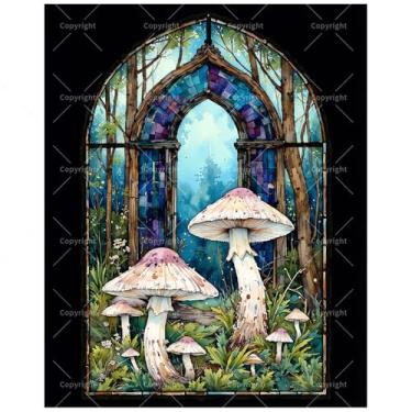 Imagem de Kit Fantasy Paint by Numbers para adultos – DIY cogumelos na floresta com pintura de vitral em tela, conjunto de tinta acrílica, adequado para iniciantes, arte para casa ou presentes (20 x 30 cm