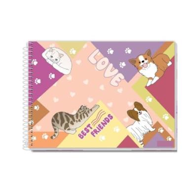 Imagem de Caderno de Desenho e Cartografia Pet Fun Coleção 2026 80 folhas Coleção Fofa Animais Pet Gato Dog Tam 27,5x20cm (Love Best Friends)