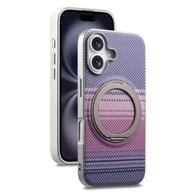 Imagem de Capa fina para iPhone 17/17 Air/17 Pro/17 Pro Max com tampa giratória de suporte de anel de metal capa magnética antiderrapante padrão de fibra de carbono (roxo, 17 Pro)