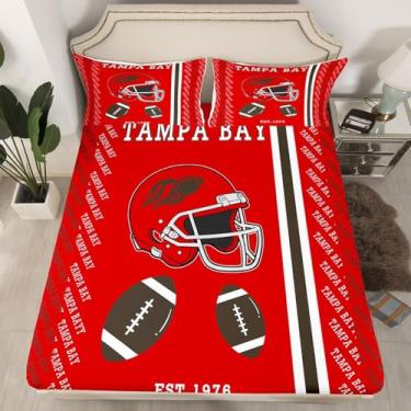 Imagem de Feelyou Jogo de lençol casal casal de futebol americano Tampa Bay, 40,6 cm, microfibra macia, presente de futebol americano, para crianças, meninos, meninas, para decoração de quarto esportivo de