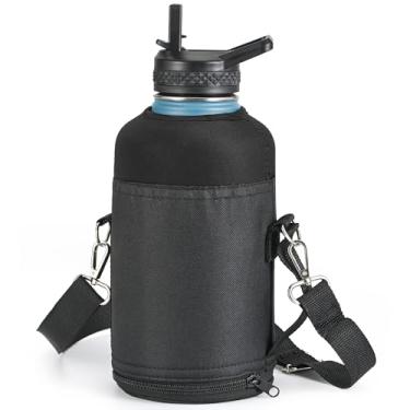 Imagem de RAYMYLO Bolsa tiracolo com suporte de garrafa de água com alça de ombro ajustável, 64 acessórios de manga de garrafa de água esportiva de 3,628 g para ciclismo, caminhadas, viagens, acampamento, preto