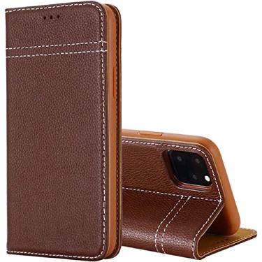 Imagem de ZEDEVB Capa de telefone flip com função Stend, capa fólio de couro à prova de choque para Apple iPhone 14 Plus (2022) 6,7 polegadas [porta-cartão] (Cor: marrom)