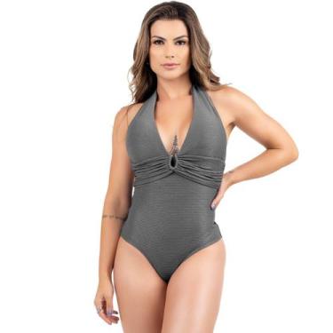 Imagem de Maiô Feminino Frente Única Com Bojo Detalhe Drapeado Frontal Amarrar N