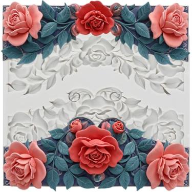 Imagem de MYPRACS Molde de silicone de flor de rosa moldes de bolo de fondant de flor para decoração de bolos, topo de cupcake, argila de polímero, chocolate, pasta de chiclete