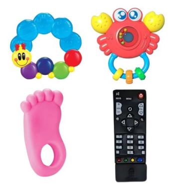 Imagem de Kit Chocalho Siri Com Som E Luz E Três Mordedores Lagartinha,Pé ou Mão