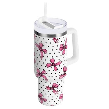 Imagem de SEHANY Lindo copo rosa de 850 g com alça, copo isolado de aço inoxidável a vácuo de parede dupla, à prova de vazamento, caneca de café isolada para viagem, cabe no suporte de copo de carro