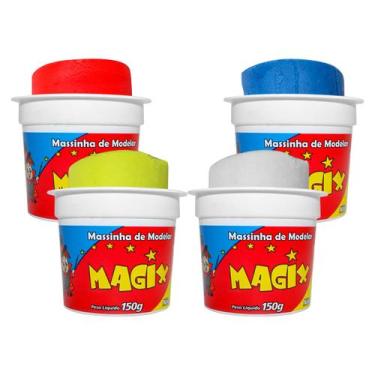 Imagem de Kit 4 Potes Massa Massinha de Modelar Cores Primarias 150g - MAGIX KID