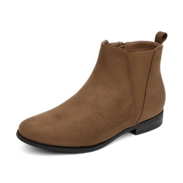 Imagem de VJH confort Botas Chelsea Femininas Salto Baixo Moda Biqueira Amêndoa Vestido Botas Com Zíper Lateral (Bege, 11)