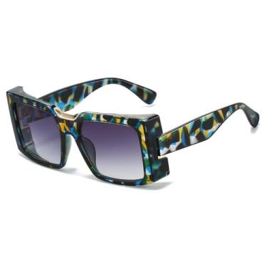 Imagem de Óculos de Sol UV400 - Armação Grossa Estampa Leopardo Degradê em Cores Vibrantes para Homens e Mulheres, Ideais para Esportes ao Ar Livre, Corrida e Ciclismo, Estampa Leopardo Verde
