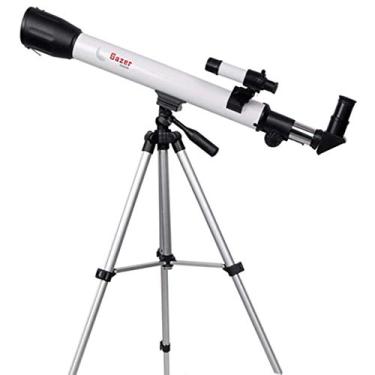 Imagem de pcagfaajmh Telescópio prático refrator com tripé; telescópio portátil localizador para crianças; iniciantes em astronomia até 300 vezes distância focal 6000 mm