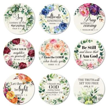 Imagem de ANATTASOUL Conjunto de 9 porta-copos para copos de madeira coloridos da Bíblia, presente de inauguração de casa redonda a granel para casa nova, proteção de mesa de centro decorativa de 9,9 cm para