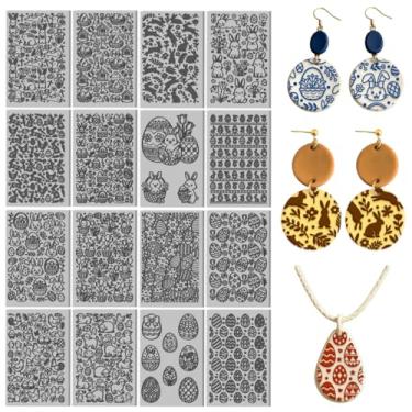 Imagem de CHGCRAFT 16 folhas de tapete de textura de argila com elementos de Páscoa, coelhinho da Páscoa, folhas de textura de argila de polímero, ferramentas DIY para brincos de cerâmica, máquinas de gravação