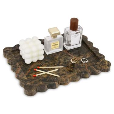 Imagem de HESHIBI Bandeja quadrada de mármore para banheiro, bandeja decorativa de pedra natural de luxo, dispensador de sabonete, parte superior de perfume, cozinha, vaso sanitário, anel para chave (verde