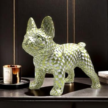 Imagem de FUNSXBUG Art Abstract French Bulldog Statue Dog Figurines Sculpture Collectibles Home Office Desktop Decor Outdoor Garden Display Decoration Resin (Gold and White)