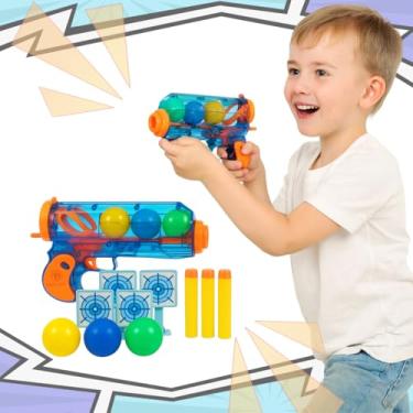 Imagem de Pistola de Brinquedo Infantil com Dardos e Bolas, Kit 8 Peças, Jogo de Mira para Festas e Brincadeiras