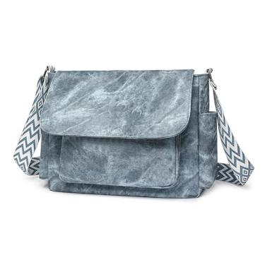 Imagem de DLLTFPFE Bolsas transversais para mulheres, bolsas modernas de couro vegano com alça ajustável, bolsa carteiro de ombro, Azul, Bolsa tiracolo