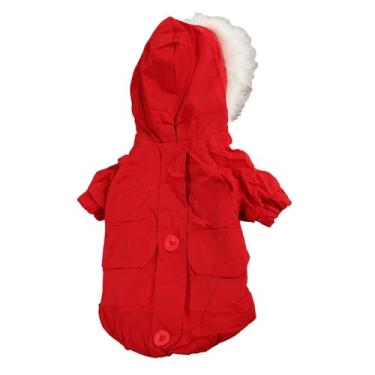 Imagem de Casaco de Inverno para Cães de Estimação Com Capuz Solto Vermelho Cachorrinho Casaco de Inverno Com Capuz Casacos Moda Botões para Cães Gatinhos (XG)