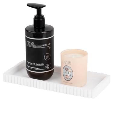Imagem de Bandeja de banheiro de silicone pequena organizadora retangular para pia suporte de esponja para bancada de cozinha, decoração para sabonete, perfume, vela, branca