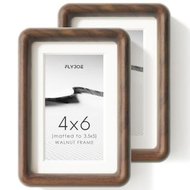 Imagem de FLYJOE Conjunto de 2 porta-retratos 10 x 15 cm, moldura de madeira de nogueira maciça natural com vidro temperado, canto arredondado feito à mão, moldura de madeira 10 x 15 cm fosca para exibição de