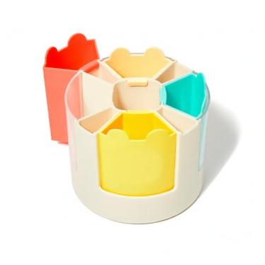 Imagem de Suporte Giratório Fofo para Lápis e Canetas com 8 Compartimentos Organizador de Materiais Escritório Mesa Copo 4 Recipientes Removíveis Pinceis Maquiagem Mulheres Meninas Organização Sala Casa Escola