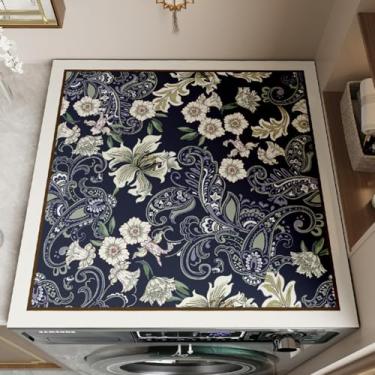 Imagem de BANEBOR Tapete de máquina de lavar com estampa floral para lavadora e secadora de carga superior - antiderrapante, absorvente, almofada de cobertura de geladeira de secagem rápida - Tapete protetor de