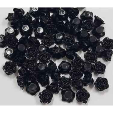 Imagem de Kit C/400 Miçangas em Plástico Flor Rosa Negra 2 cm - Lua Mística Orig