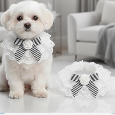 Imagem de Babador de renda para cães e gatos – toalha de baba ajustável e lenço de pescoço de fantasia, acessório de fantasia de festa de Natal Halloween Ano Novo para filhote de gatinho (pequeno, camélia preta