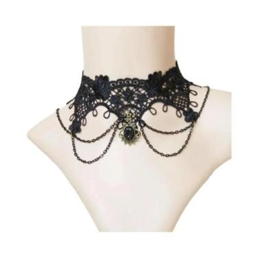 Imagem de Colar Choker Vintage De Veludo Rosa Com Franjas, Acessório De Moda Gót