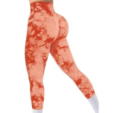 Imagem de tincolia Leggings femininas tie dye, cintura alta, levanta bumbum, controle de barriga, push up, sem costura, calças de ioga para treino - laranja-M