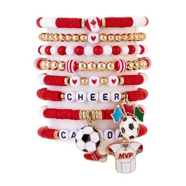 Imagem de Conjunto de pulseiras de futebol femininas empilháveis com contas elásticas 2026, joias de dia de jogo com pingentes esportivos, acessórios para fãs e pulseiras da amizade, Large, Argila de polímero