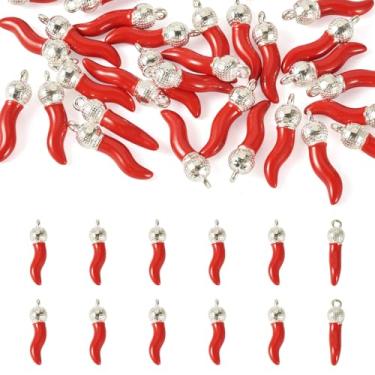 Imagem de KISSITTY Pingentes de liga de esmalte de pimenta, mini pingentes pequenos de pimenta vermelha, pingente de chifre italiano, pingente de comida vegetal para chaveiros, brincos, pulseiras, colares