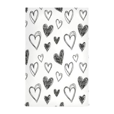 Imagem de Wassud Toalhas de prato de cozinha Balck White Hearts 1 pacote de panos de prato macios com laço para pendurar toalha de mão de secagem rápida super absorvente toalhas de chá de mesa decorativas 71 x