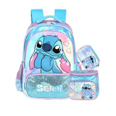 Imagem de Kit Lilo Stitch Mochila Costas + Lancheira + Estojo Box Luxo - Maxlog
