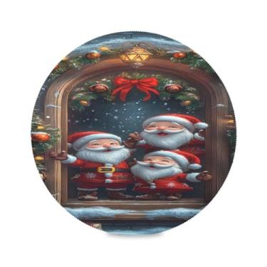Imagem de STAYTOP Papai Noel fica na frente da porta vermelha jogo americano redondo 6 peças, tapetes de mesa antiderrapantes fáceis de limpar para decoração de mesa de festa e churrasco