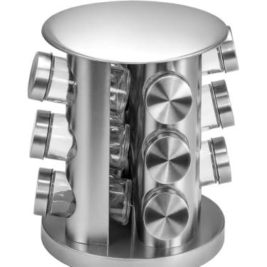 Imagem de Porta Temperos Codimentos 12 Potes Giratório - Organizador de Condimentos para Cozinha, Aço Inox, Acabamento Premium