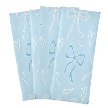 Imagem de Wassud Toalhas de prato de cozinha macias Blue Bows, pacote com 4 panos de prato macios com laço para pendurar, toalha de mão de secagem rápida super absorvente, toalhas de chá de mesa decorativas 71