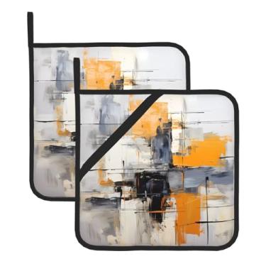 Imagem de Tapete quadrado com isolamento térmico, conjunto de 2 peças, cinza e amarelo, pintura de arte abstrata, tapetes com isolamento térmico, adequado para churrasco ao ar livre