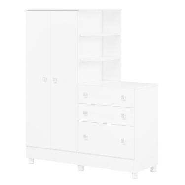 Imagem de Guarda Roupa com Cômoda Doce Sonho 4070 Branco Brilho com Pés – Qmovi