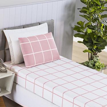 Imagem de Jogo de Lençol Minimalista Solteiro 2 Peças Percal 200 Fios Quadriculado - Rosa - 100% Poliéster