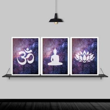 Imagem de Kit 3 Quadros Decorativos Zen Buda Universo 45X34Cm Branca