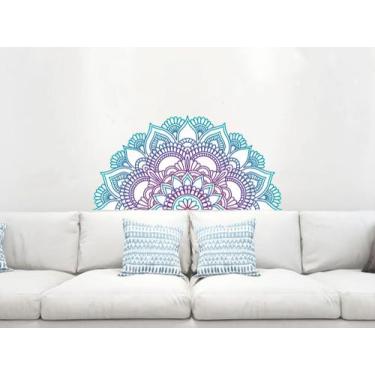 Imagem de adesivo de parede mandala cabeceira de cama sofá aquarela quarto sala 
