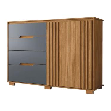 Imagem de Cômoda 4 Gavetas 2 Portas Com Ripado Texas Freijó/Cinza Moval