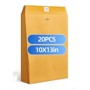 Imagem de Envelopes para correspondência 25 x 33 cm, pacote com 20 envelopes marrom Kraft Manila 12,7 kg, envelopes de documentos de catálogo para casa, escritório, escola, negócios (20 peças)