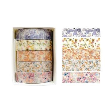 Imagem de Fita Washi Floral Romântica 5 Rolos Fita Decorativa Fofa DIY Fresca Pa