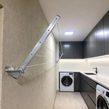 Imagem de Varal Alumínio Reforçado Retrátil De Parede Para Roupas Suporta Até 80kg(Sem Kit Instalação)