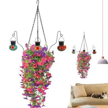 Imagem de Flores falsas para fora, flores externas falsas realistas com alimentador de pássaros | Plantas artificiais para quintal, pássaros, primavera, , porta da frente, deck de parede, , gazebo