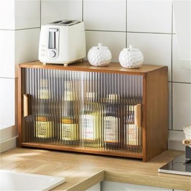 Imagem de Armário de armazenamento de bancada - Despensa de cozinha independente com 2 portas de vidro deslizantes, armário de exibição para cozinha e sala de estar, solução de armazenamento versátil