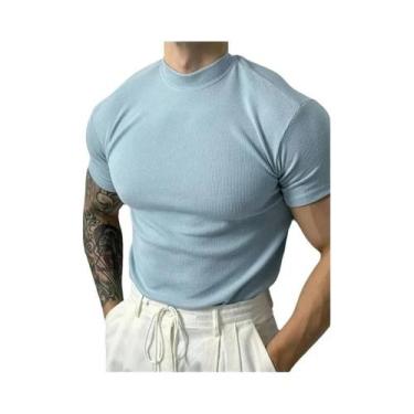 Imagem de Camiseta Masculina De Verão E Primavera Com Gola Alta E Listras, Manga